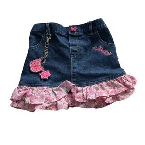 Vintage Y2K Lil Bratz Denim Mini Skirt Sz 6 Girls Ruffle Trim Butterfly Keychain